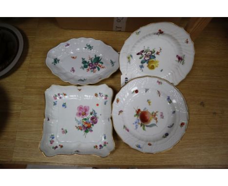 A quantity of 19th / 20th century Meissen flower painted plates or dishesCONDITION: Some light rubbing to gilded edges and to