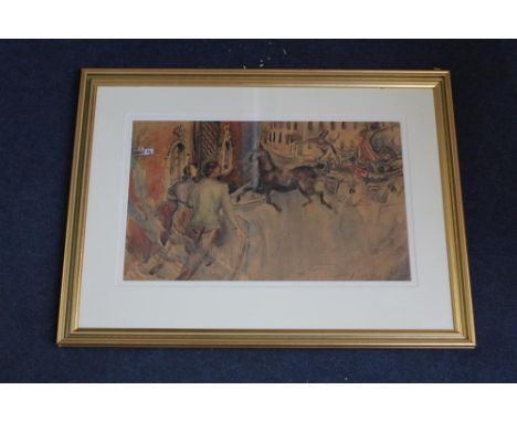 Albert Ludovici (1820-1894), watercolour, Figures and carriage in St. James Square, 26 x 43cm signed and dated 1925, 10.25 x 