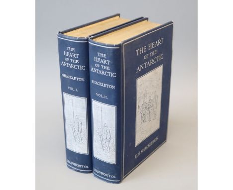 Shackleton, Ernest Henry, Sir - The Heart of the Antarctic, 1st edition, 2 vols, qto, original blue cloth, with two frontises