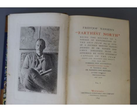 Nansen, Fridtjof - Farthest North, 1st edition, 2 vols, 8vo, halfcalf, 16 chromolithograph plates and 4 folding colour maps, 