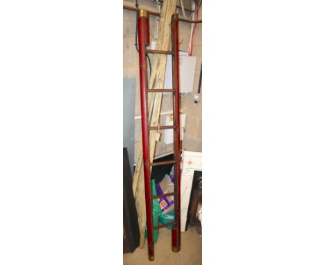 A leather and brass studded folding library ladder, width 33cm, height 205cm
