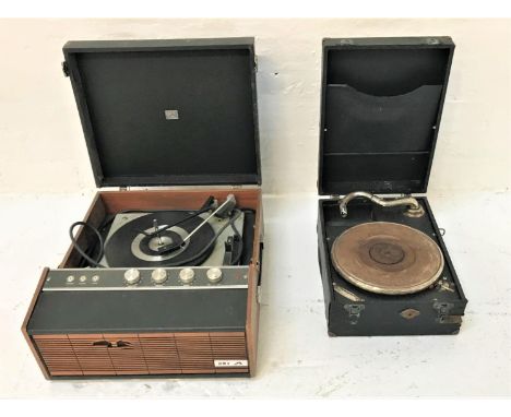 HMV STEREO RECORD PLAYERin a hard shell case, together with a cased gramophone player (2) 