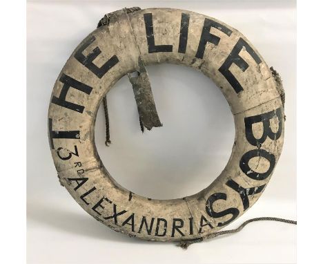 BOYS BRIGADE INTERESTa life preserve ring painted with the legend 'The Life Boys 3rd Alexandria Team', 76cm diameter 