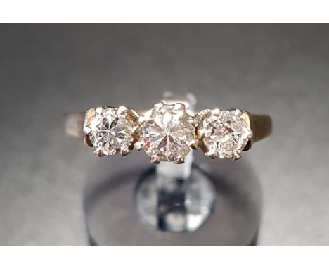 GRADUATED DIAMOND THREE STONE RINGthe diamonds totalling approximately 0.5cts, on nine carat gold shank, ring size R 