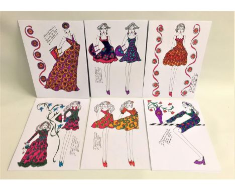 ROZ JENNINGS FASHION ILLUSTRATIONSset of twenty nine pen and ink drawings by R. Jennings illustrated for Laura Ashley London 