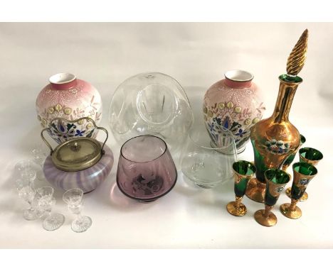 SELECTION OF GLASSWAREincluding two boxed Caithness vases - Orchid Heather and another; a pair of hand painted opaque glass v