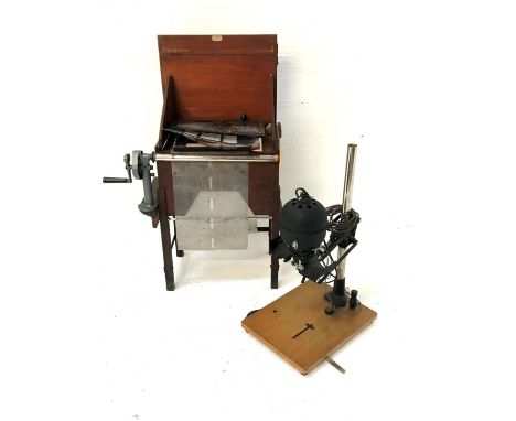OAK PHOTOGRAPHIC FILM PRINT TABLEwith roller operation and bearing a trade label for 'A. H. Baird, Scientific Instrument Make