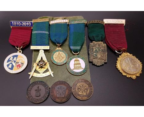 SELECTION OF MASONIC JEWELScomprising three for The Duke of Hamilton Lodge. No. 1636, one nine carat gold paste set example i
