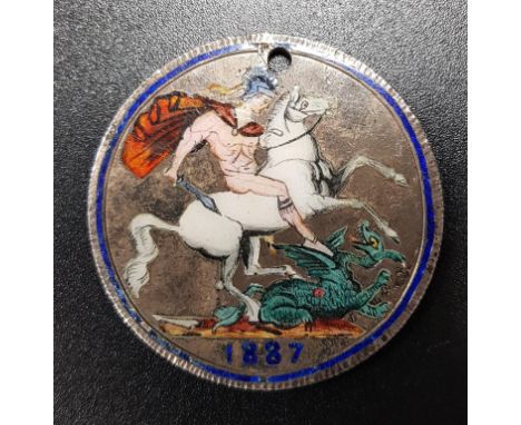 ENAMELLED 1887 CROWNthe reverse of the coin with colourful enamel decoration 