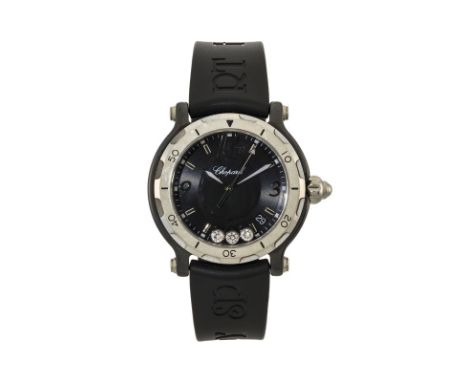 Chopard Happy Sport Ed. limitée 1958/3000 montre en acier renfermant 3 diamants mobilesSignée Chopard réf. 8507 n°28/8507Quar