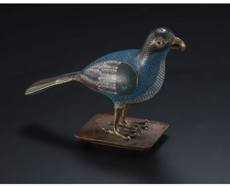 Oiseau en émaux cloisonnés Chine dynastie Qing l. 21 cmProvenance: importante famille patricienne genevoise A cloisonné ename