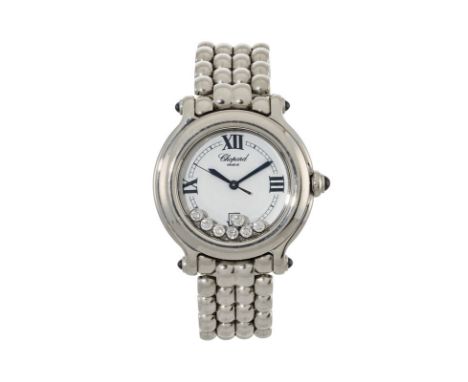 ?Chopard Happy Sport montre-bracelet en acier ornée de diamants&nbsp Signée Chopard réf. 8236Cadran blanc graduation et chiff