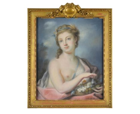 ?Ecole française (fin XVIIIe s.), Portrait d'une jeune aristocrate en Cérès, pastel sur papier marouflé sur toile, signé indi