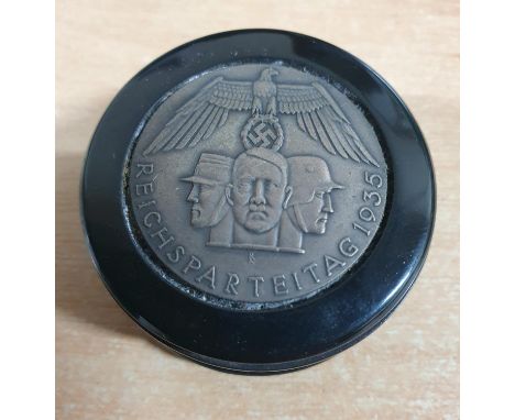 Ebonised wood snuff box with brass top and bottom with stampage for the 3rd Reich, including Nurenberg 