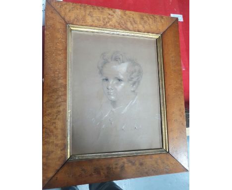 Circle of George RICHMOND (1809-1896), unsigned mid Victorian chalks head study of a young boy in a fine, period, birds eye M