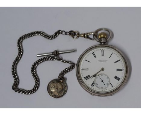 Birmingham 1902 hallmarked silver pocket watch with silver albert chain 