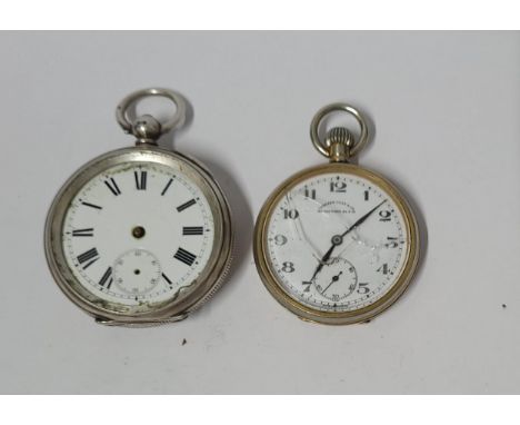 Pair of pocket watches, one being gold rolled and the other is birmingham hallmarked silver A/F (2) 