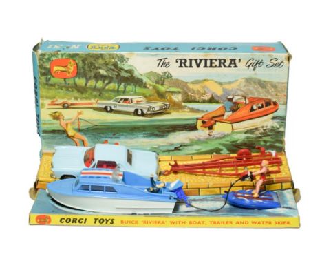 Corgi Gift Set 31 Buick Riviera With Boat, Trailer And Water Skier (E box G-F)