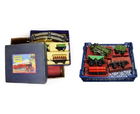 Hornby O Gauge No.501 C/w 0-4-0 LNER 1842 Locomotive together with SR flat truck with container, LMS Hopper wagon and Gas Cyl