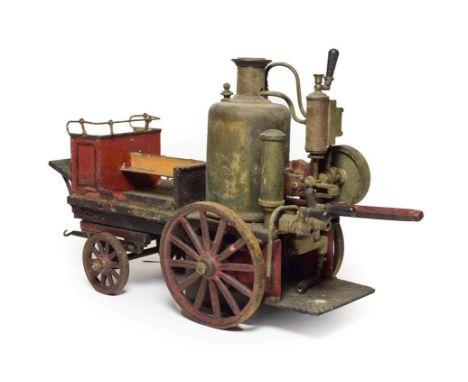 Bing Live Steam Horse Drawn Fire Engine hand painted in red with black lining, with boiler and single cylinder pump with two 