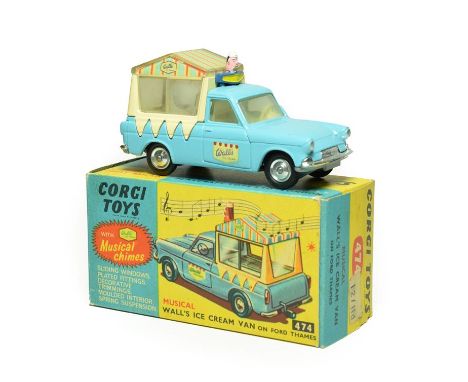 Corgi 474 Musical Ice Cream Van On Ford Thames (E box G-E, with card insert and sticker sheets)
