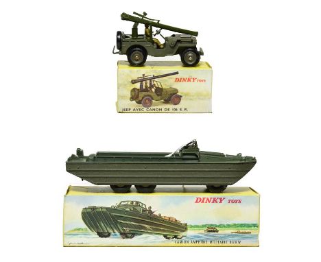 French Dinky Military 825 Camion Amphibie DUKW with cargo and 829 Jeep avec Canon de 106 SR (both E boxes E-G) (2)