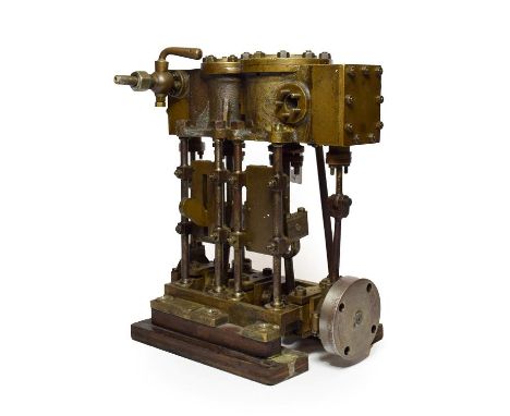 Brass Twin Expansion Marine Engine on wooden stand 9 1/2'', 24cm high