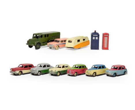 Dinky Two Tone Cars Rover 75 blue/cream, Hillman Minx cerise/blue, Austin Devon green/cerise, Studebaker cerise/cream lowline