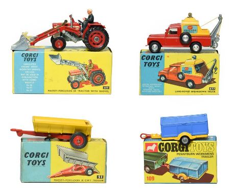 Corgi 69 Massey Ferguson 165 Tractor With Shovel together with 477 Land Rover breakdown truck, 109 Workmans trailer and 51 30
