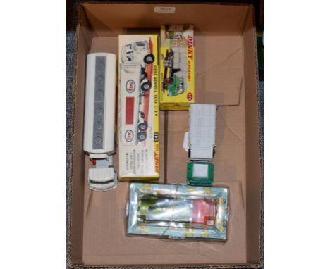 Dinky 945 AEC Fuel Tanker Esso 978 Refuse wagon matt cab and plastic hubs and 451 Johnston road sweeper in blister box (all E