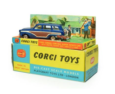 Corgi 440 Ford Consul Cortina Super Estate Car with golfer, caddie boy, trolley &amp; bag (E box E-G, with card insert)