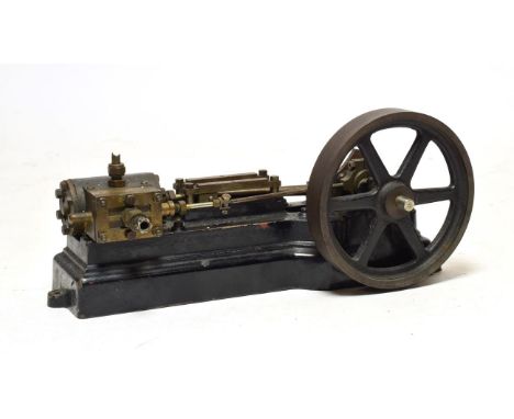 Stuart Stationary Steam Engine with single horizontal cylinder and flywheel on cast base 8'', 20cm