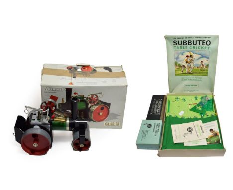 Mamod SR1A Steam Roller (E-G box G, some taping) together with Subbuteo Table Cricket Club Edition and Scoreboard and a Busse