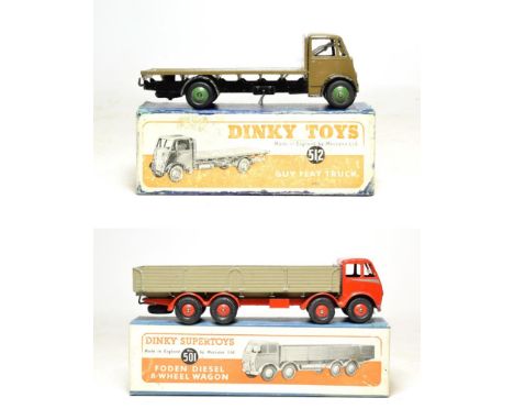 Dinky 501 1st Foden Wagon red/fawn (G-E box G) 512 Guy flat truck (F-G box F-G) (2)