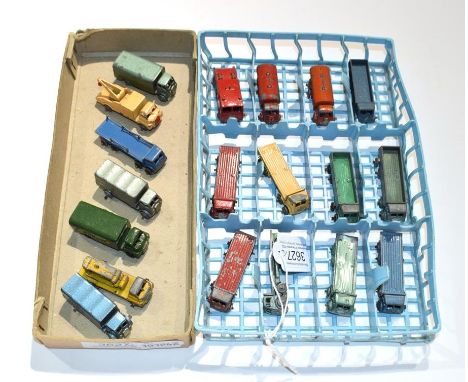 Benbros Various Unboxed Vehicles 6xFlat wagons, 3xDiesel wagons, 2xPetrol tankers, Fire engine (lacks ladder), Compressor lor