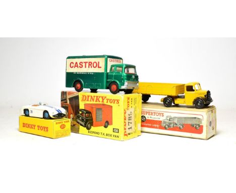 Dinky 450 Bedford TK Castrol Lorry (G box G-F, with repair label no.1789) 521 Bedford articulated (G-E box G) and 133 Cunning