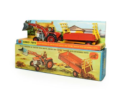 Corgi Gift Set No.9 Massey Ferguson 165 Tractor With Shovel, Driver And Tipping Trailer (E, with card insert and leaflet, box