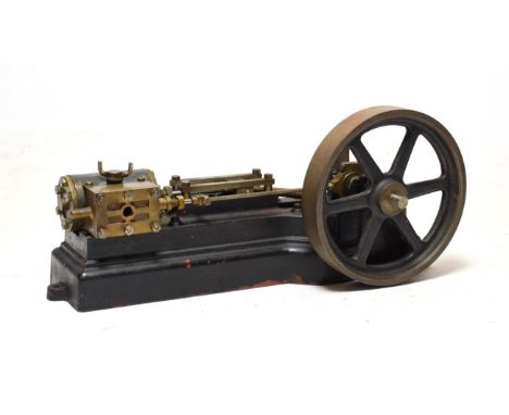 Stuart Stationary Steam Engine with single horizontal cylinder and flywheel on cast base 8'', 20cm