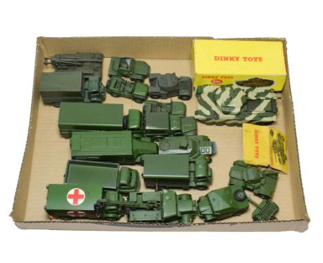 Dinky Military including Armoured command vehicle, Ambulance, 10-ton truck, Wagon, Artillery tractor and others (generally G-