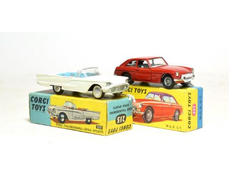 Corgi 327 MGB GT (E box E) together with 215 Ford Thunderbird (G box G) (2)