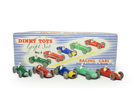 Dinky Gift Set No.4 Racing Cars consisting of 234 Ferrari 5, 233 Cooper Bristol 6, 235 HWM 7, 232 Alfa Romeo 8 and 23N Masera