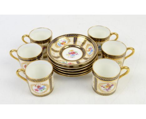 Paragon set of six coffee cups and saucers, 'Reproduction of Service made for Her Majesty Queen Mary,' signed by J A Robinson