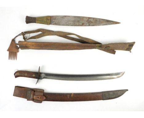 Dutch Hemburg 'Klewang' or short sword, naval model, with 43.5cm single fullered blade, with leather scabbard, together with 