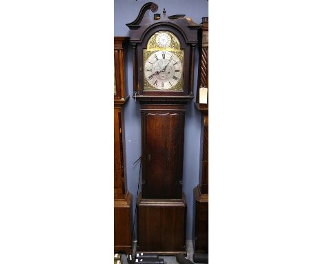 Early 19th century oak cased eight day longcase clock by Barwise, Cockermouth, arched dial with silvered chapter ring with Ro