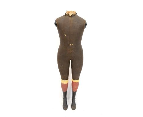 Antique French Stockman child mannequin, with its original wooden boots, c1880  1900, bearing makers mark, 95cm high