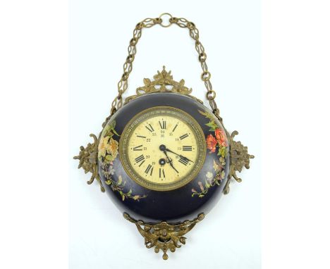 Late 19th century metal hanging wall clock by Japy Freres, the cream dial with Roman and Arabic numerals and flanked by gilt 