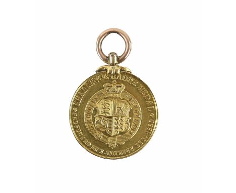 22ct gold shooting medal of the 37th Middlesex Volunteers, inscribed '19. Mx. V. R. Aggregate 1903 Pte. E. Hoar 251 Pts', and
