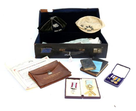 Case of Masonic regalia, to include 9ct gold 'Industria et Labore' presented to W. Bro. R. Grierson Fleming 18th W. M. of the