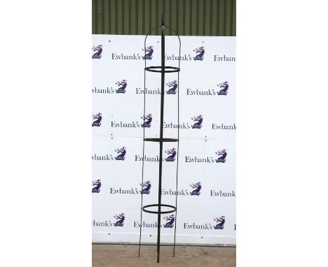 Three tier cast metal planter stand with arched top and spike finial 268cm high 37cm wide 