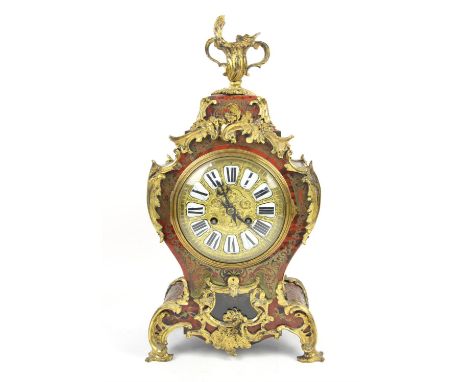 19th century French boulle clock, with gilt metal mounts, the dial with enamel cartouches with Roman numerals, eight day move